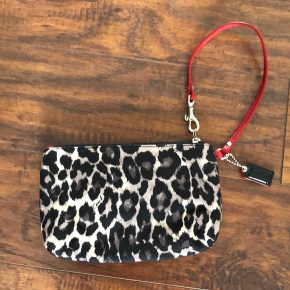 Coach Animal Print Wristlet with Red Trim - Picture 2 of 7